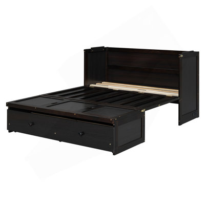 Lit escamotable double avec port USB et grand tiroir, espresso