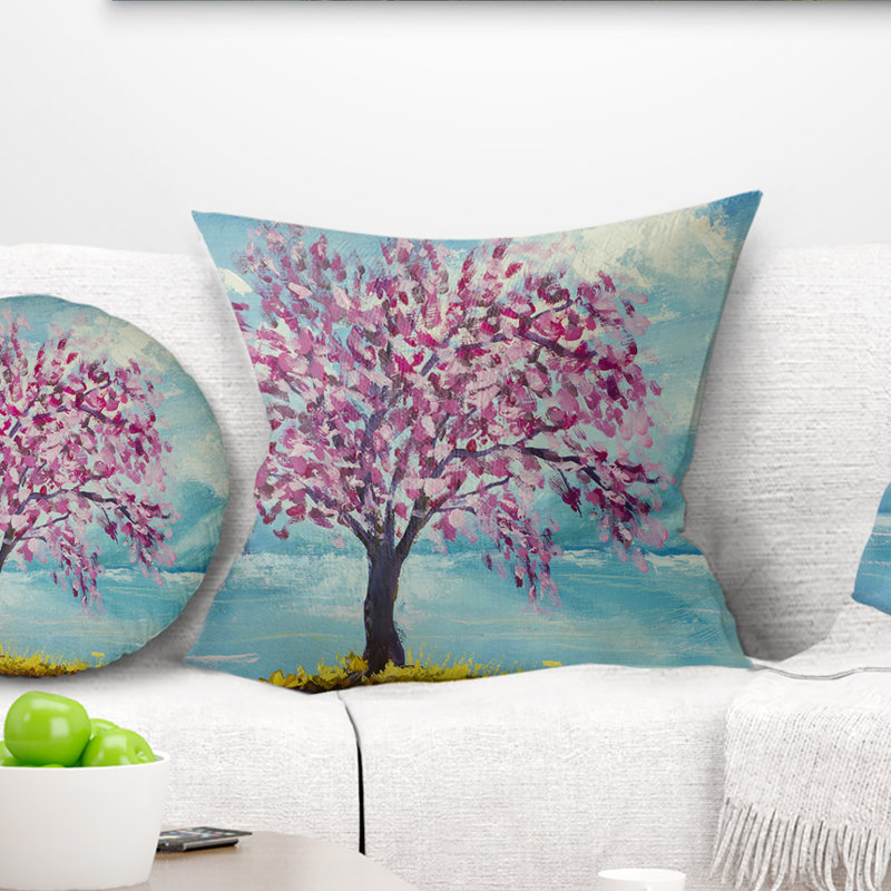 Blooming Sakura Flowers - Coussin imprimé floral, 16 po x 1 po, Coussin décoratif