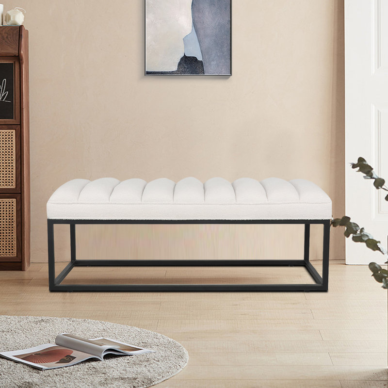 Banc rembourré en similicuir Jasier, Bleu marine