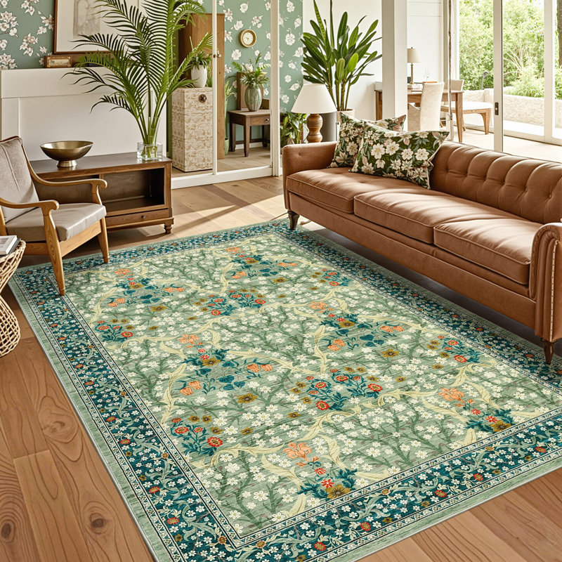 Tapis d'intérieur lavable à la machine, antidérapant, antidérapant et pliable, Vert, Rectangle 5 pi x 7 pi