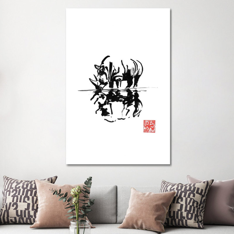 Rhinoceros by Péchane - Painting on Canvas, 101.6 cm H x 66.04 cm W x 3.175 cm D, Wrapped Canvas