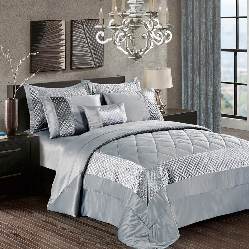 Garrett Polyester Striped Bedspread with Pillowcases, 270 x 250 cm Bedspread - 2 Pillowcases, Silver