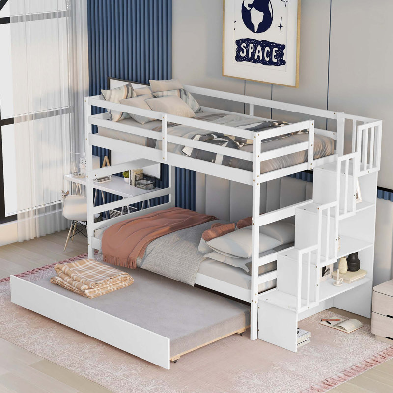 Lits superposés avec fonction de rangement pour lit gigogne et escalier, Blanc