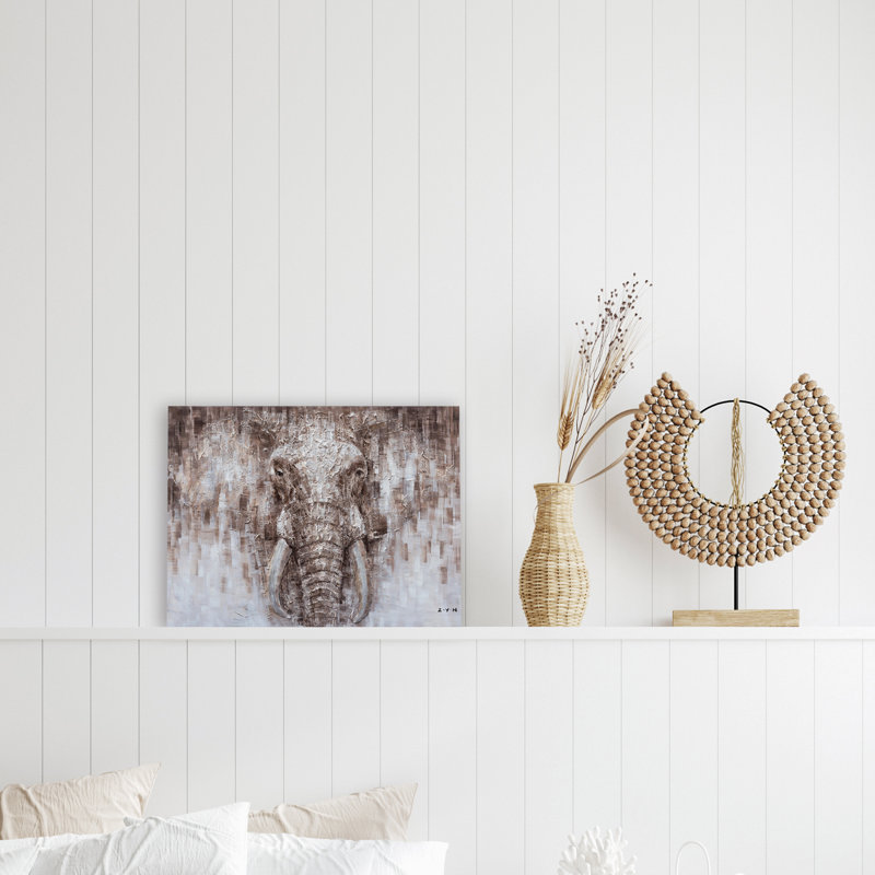 Mystérieux éléphant - peinture sur toile tendue, H 12 po x l 16 po x P 1,5 po