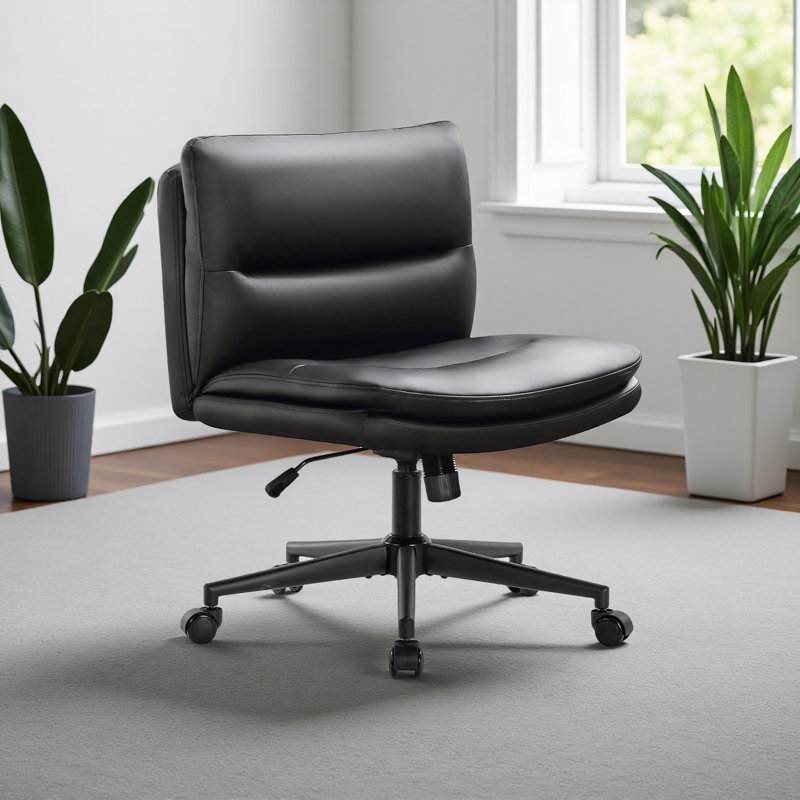 Chaise de bureau en polyuréthane sans accoudoirs, Noir