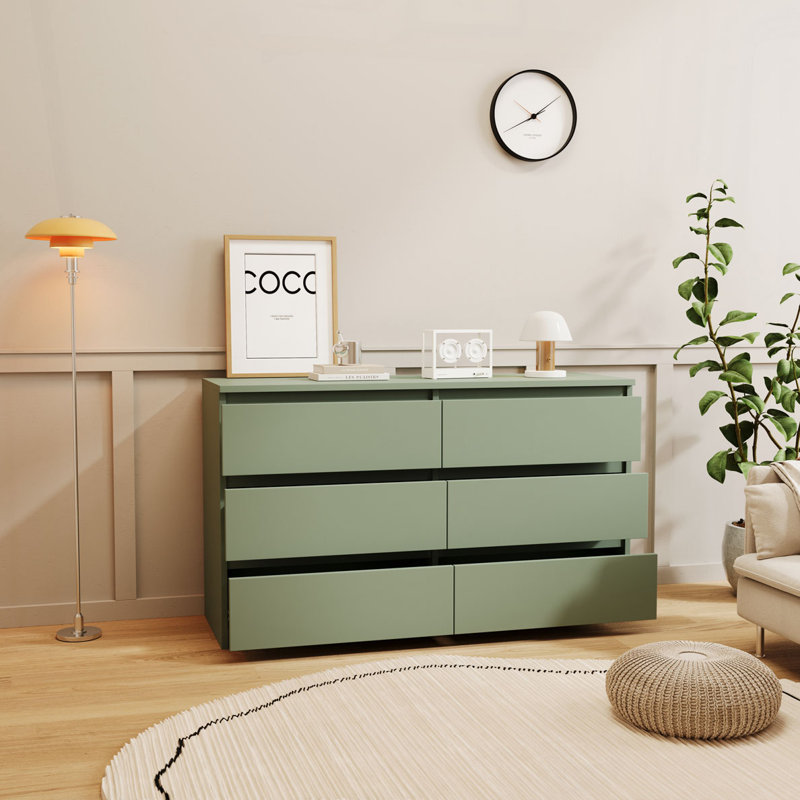 Commode décorative 6 tiroirs, Vert/blanc