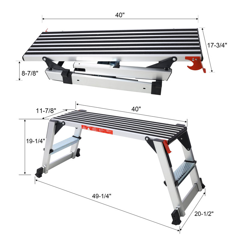 Aluminum Platform Non-Slip Folding Work Bench Drywall Stool Ladder 330Lbs Capacity