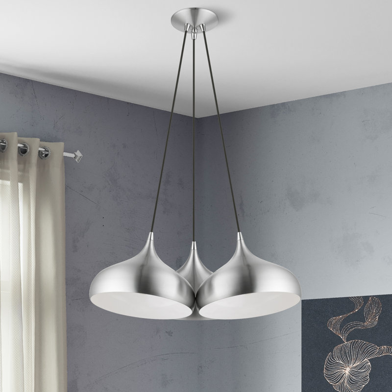 Luminaire suspendu grappe blanc brillant 3 lumières, Aluminium brossé