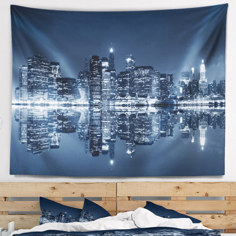 Tapisserie cityscape manhattan night reflection, H 50 po x l 60 po