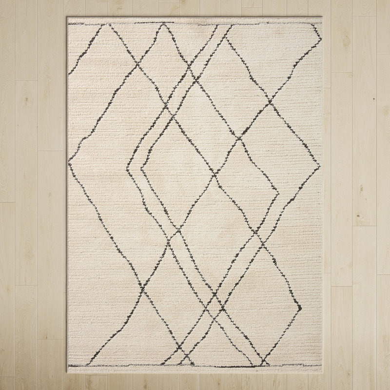 Kismet Geometric Machine Made Power Loom Polyester Area Rug in Ivory/Charcoal, Rectangle 7'10" x 10'