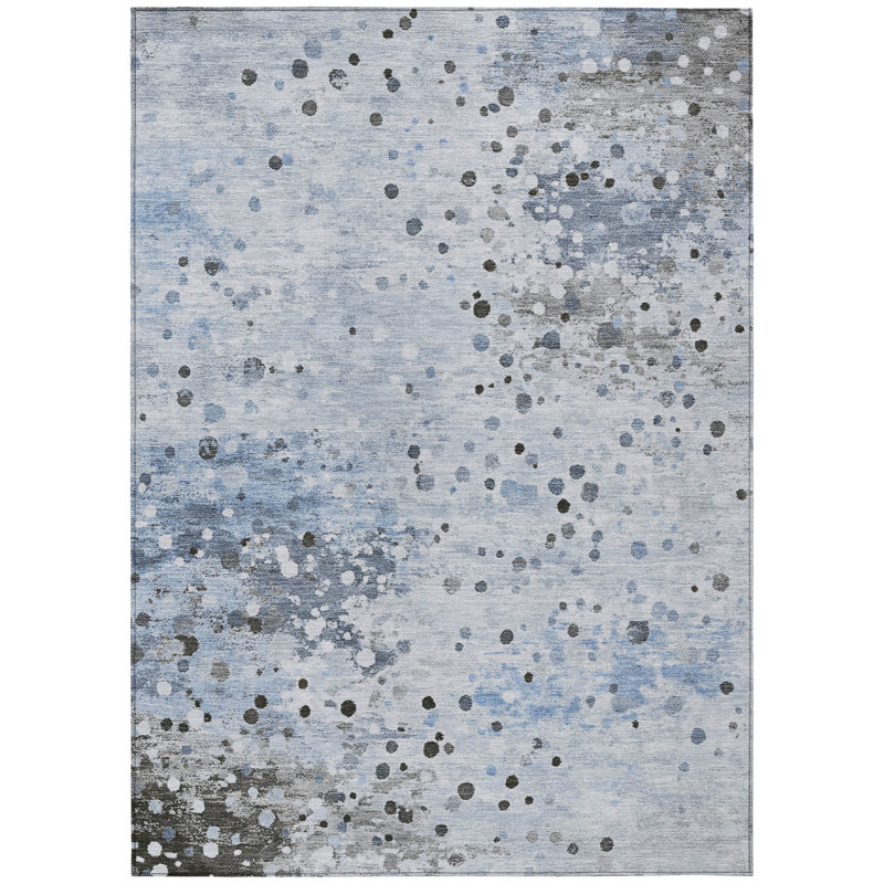 Tapis extérieur lavable abstrait bleu ciel et gris 9 pi x 12 pi