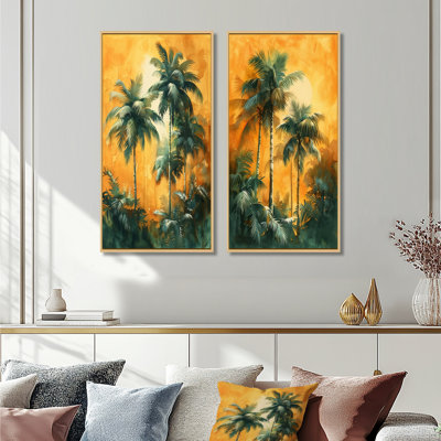 Ensemble de 2 palmiers verts et orange Swaying I - palmiers et palmiers