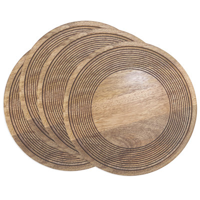 Natural Mango Wood Charger Plates 13" Round, Set Of 4