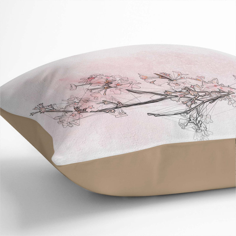 Cherry Blossom Cushion with Filling, 40cm H x 40cm W x 15cm D, Stone