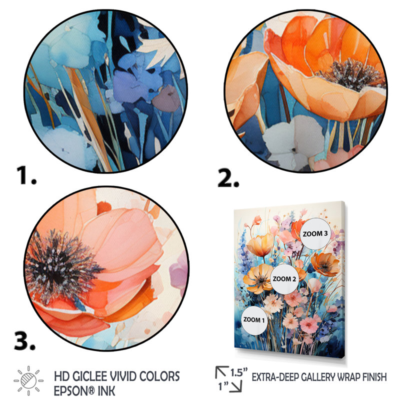 Blue Bonnets - Collage multicolore II - impression, Cadre photo noir, H 20 po x l 12 po x P 1 po