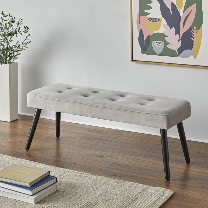 Yashika Velvet Upholstered Bench, Gray