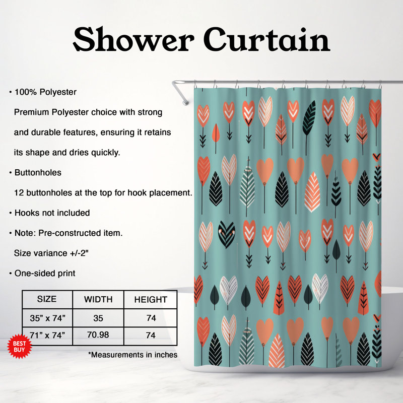 Passion Patterns - Rideau de douche Premium, H 74 po x l 71 po