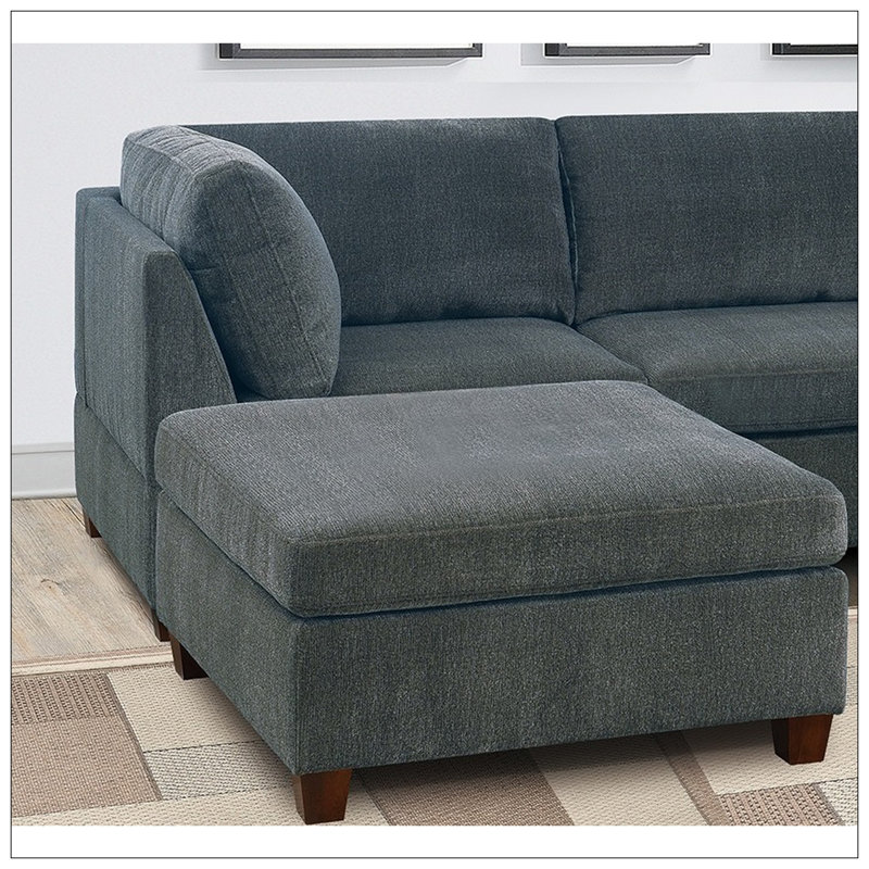 Chenille Modular Sectional Sofa, Gray Polyester Blend, 35" H x 37" W x 37" D