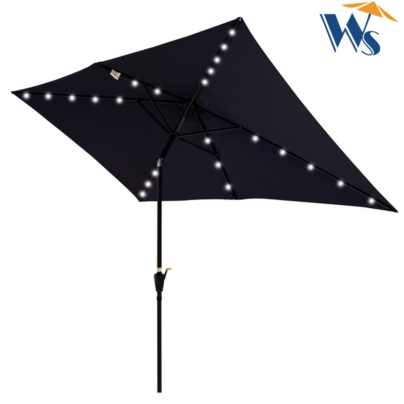 Parasol rectangulaire 10 x 6,5 pi avec lumières solaires - Teinture, patio à DEL bleu marine 10 x 6,5 pi, auvent
