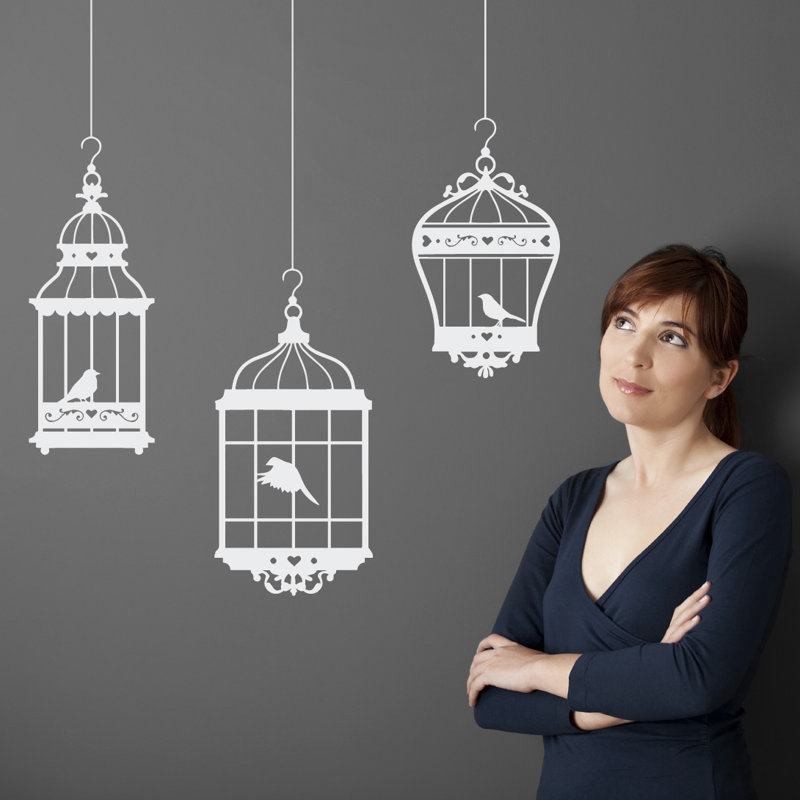 Adhésif décoratif jolies cages à oiseaux, H 48 po x l 37 po x P 0,01 po, Blanc