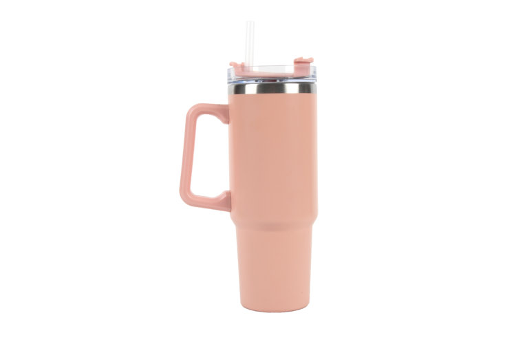 coral drink tumbler with straw and handle
