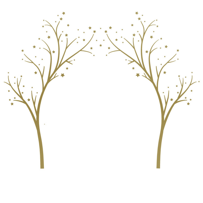 Décalcomanie murale arbres étoiles, H 80 po x l 99 po x P 0,01 po, Or
