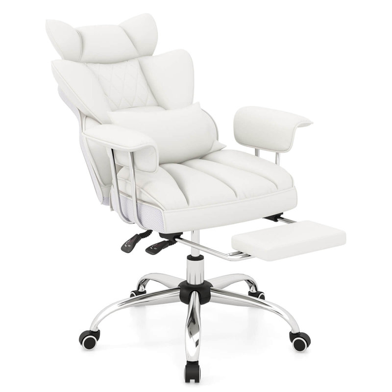 Chaise de bureau avec appui-tête Nobert, Blanc