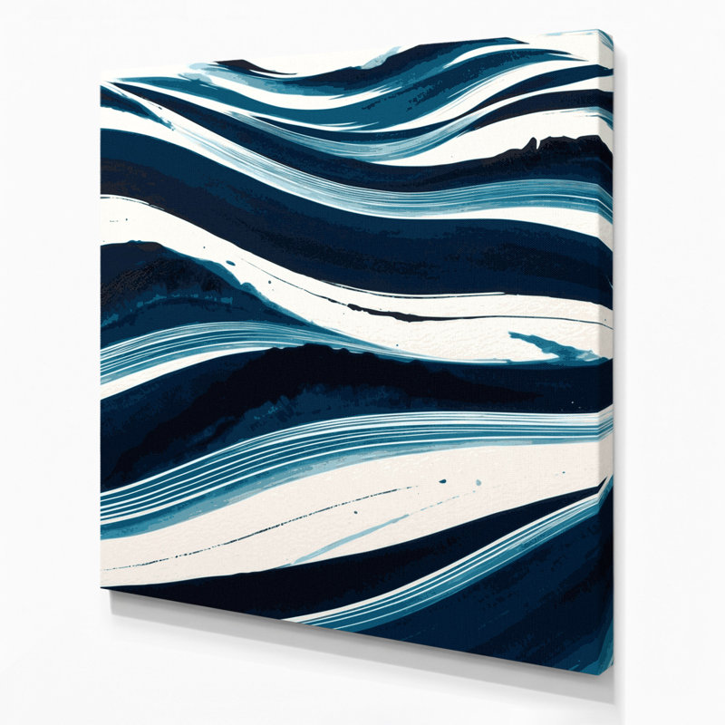 Art mural horizontal sur toile à rayures horizontales bleues et blanches, H 32 po x l 32 po
