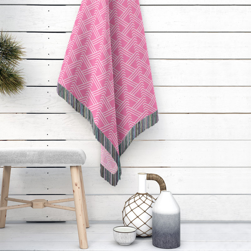Couverture en coton tissé zigzag classique, L 37 po x L 52 po, Rose