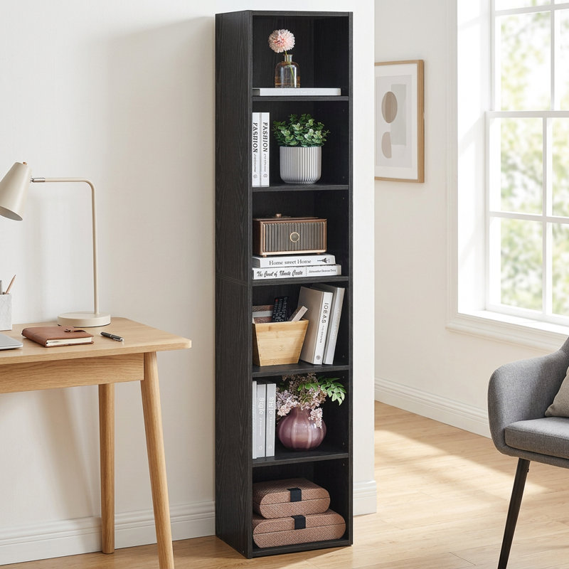 63" H 6-Tier Standard Bookcase, Black