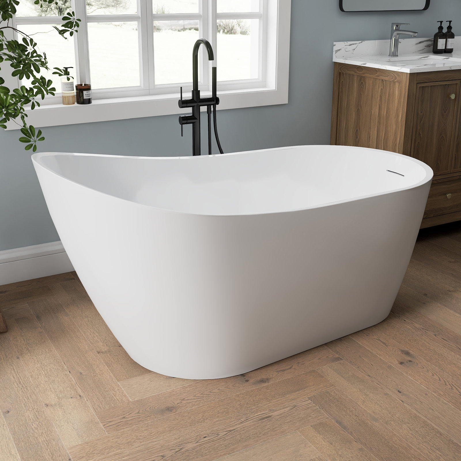 Tidal 59'' Acrylic Freestanding Tub Freestanding Soaking Bathtub