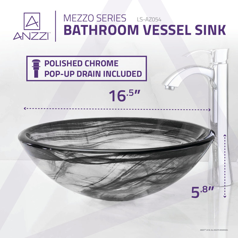 ANZZI Mezzo 16.5'' Smoke Green Tempered Glass Circular Bathroom Sink