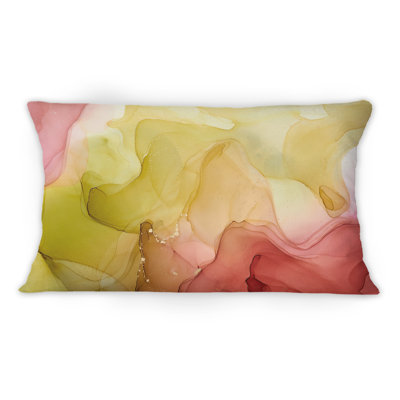 Red Green Liquid Ink Art I - Modern Printed Throw Pillow 1
