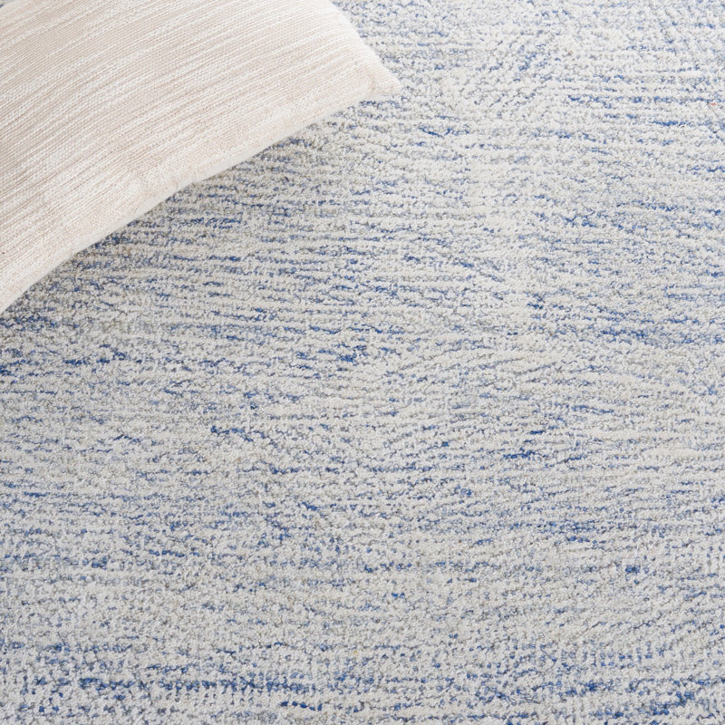 Tapis bleu en laine touffeté à la main Bouldin, Tapis de couloir 2 pi 3 po x 6 pi