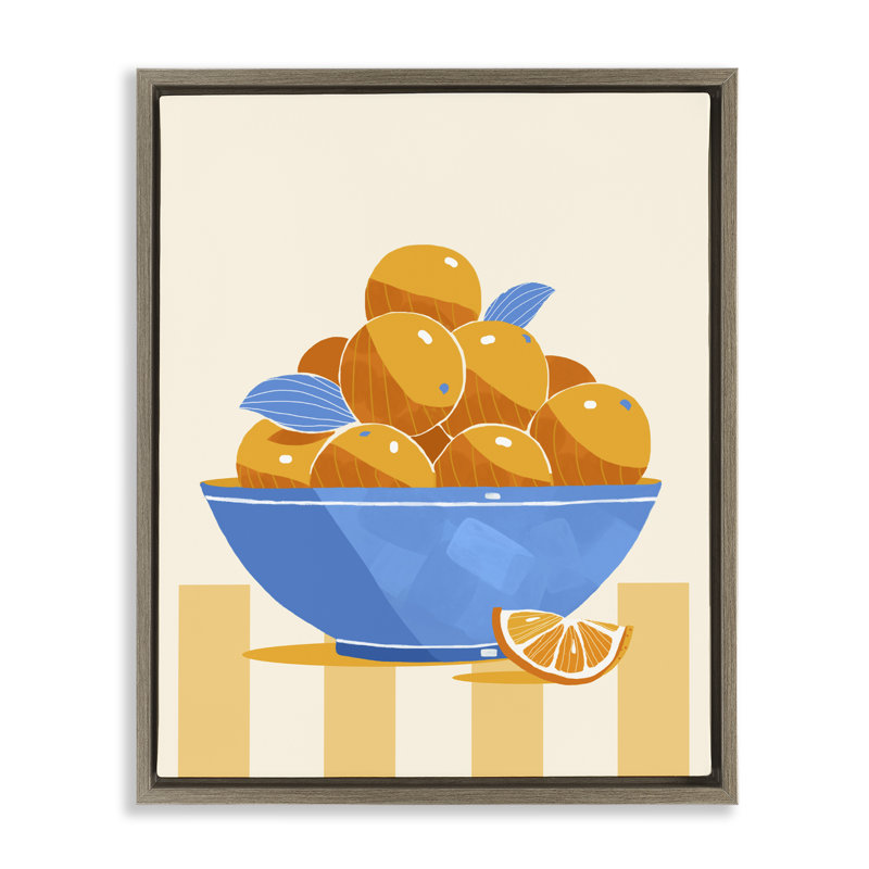 Cadre flottant rayé orange avec bol d'agrumes, design par Lucca Sheppard, 21 x 17, Montalcino orme flottant encadré