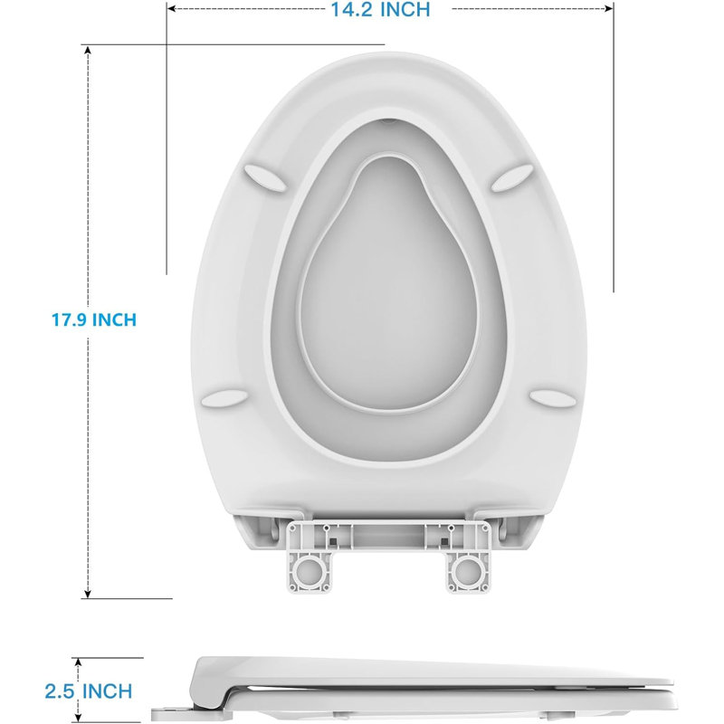 Elongated Toilet Seat for Adult/Child, Built-In Potty Training Seat, Soft Quiet Close Non-Slip Seat, Easy to Install & Clean, Magnetic Kids Seat and Cover for Elongated Oval Toilets, Almond Color