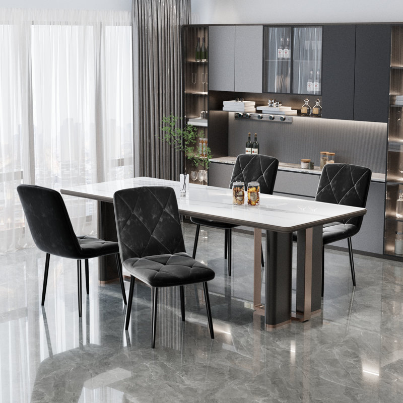 Dining Chairs Set Of 4, Modern Dining Room Chairs,kitchen Chairs With Upholstered Cushion Seat And Metal Legs, Black