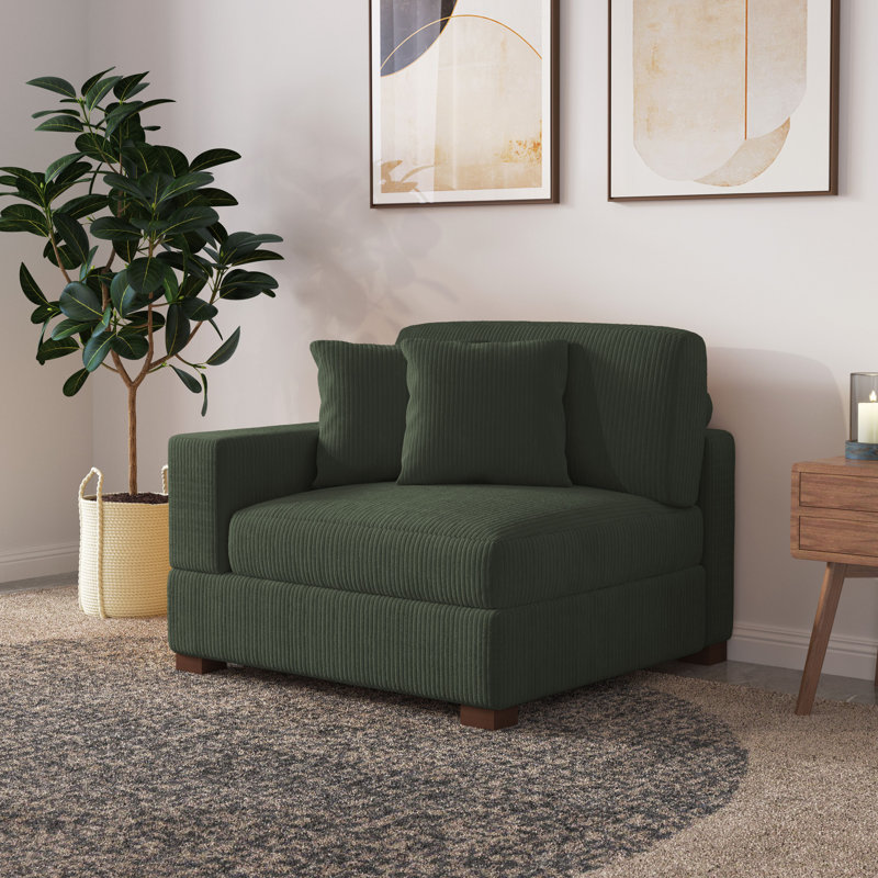 Upholstered Armchair, Green Corduroy
