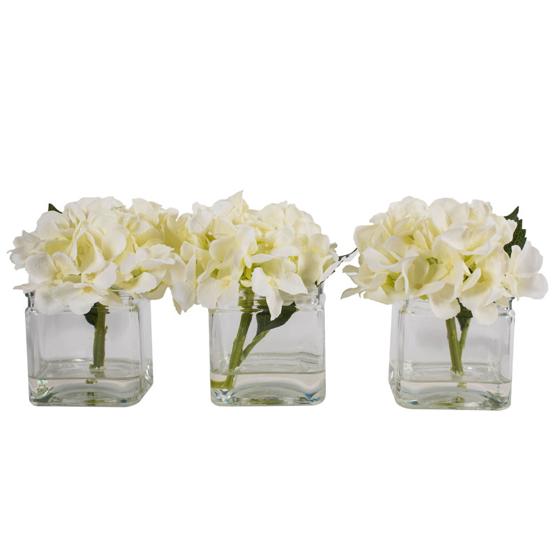 Centre de table Altura Hydrangeas dans un vase, Blanc