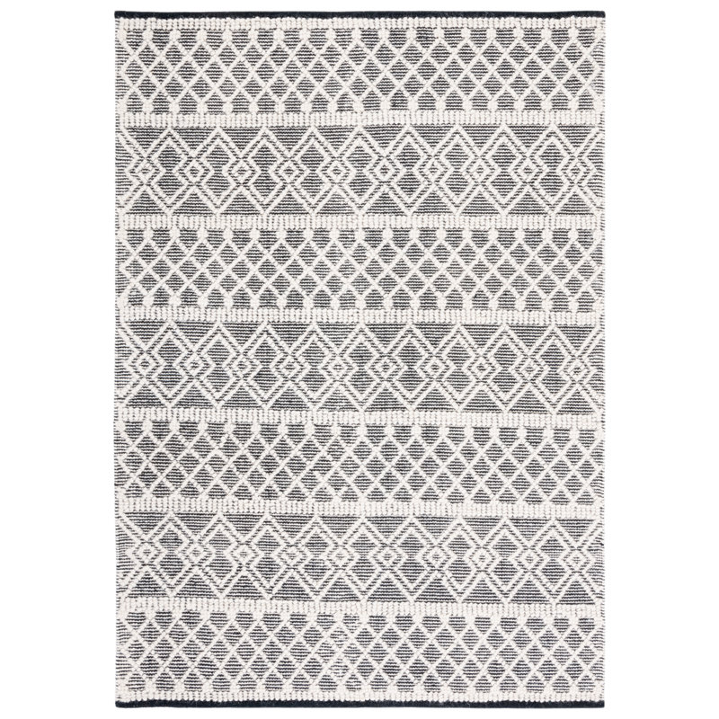 Jacques Hand Woven Wool/Cotton Southwestern Rug in Ivory/Black, Square 6'