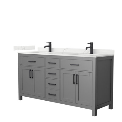 Beckett 66" Freestanding Double Bathroom Vanity with Quartz Top