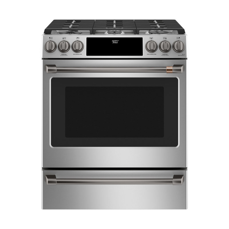 Café 30" 5.7 cu. ft. Smart Slide-in Dual Fuel Range with Griddle and Grill, Stainless Steel/Brushed Stainless