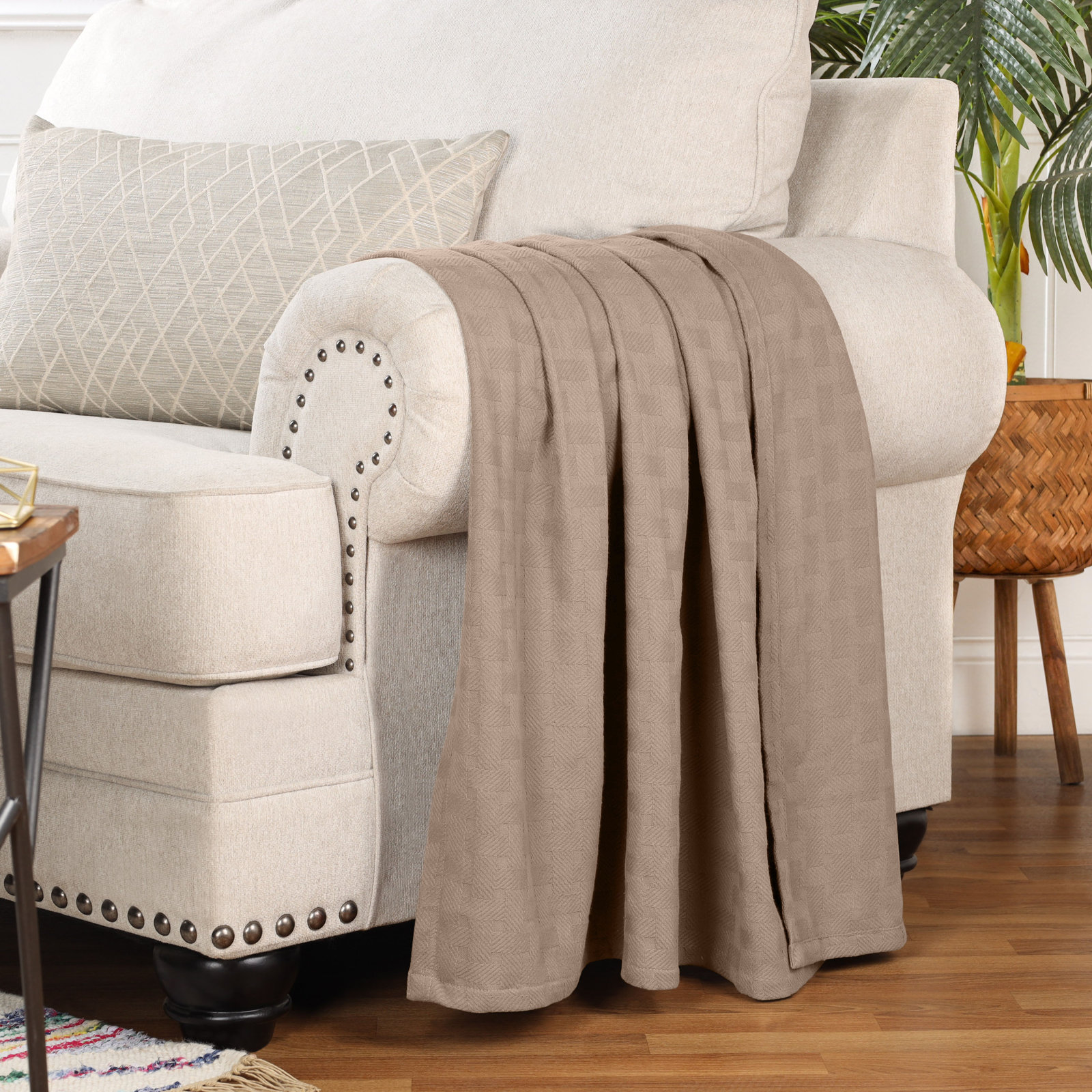 Bertie Cotton Machine Woven Throw Blanket, Twin, Brown