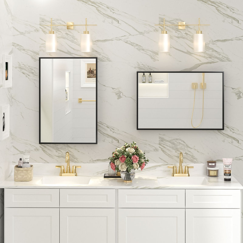Amara Tempered Glass and Aluminum Alloy Framed French Cleat Mounted Wall Mirror, 24" x 16", Brushed Silver