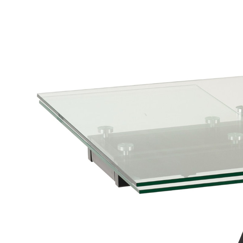 Table de salle à manger Cid Mobu, plateau en verre transparent extensible de 71 à 106 pouces, base noire