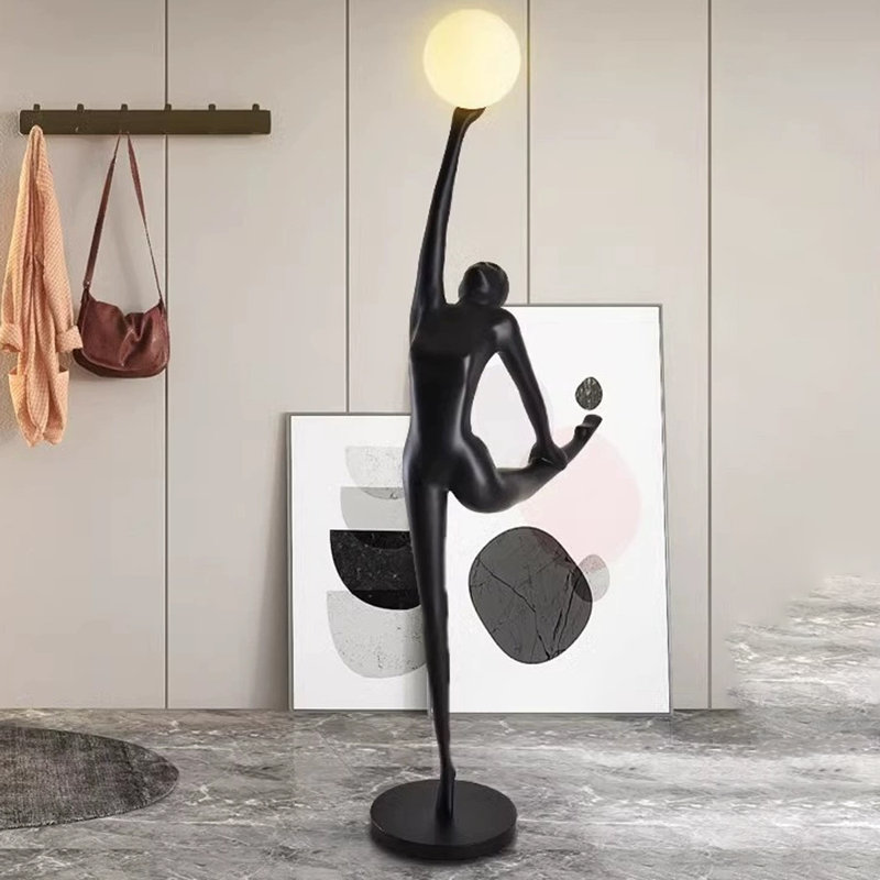 Black Glass fiber reinforced plastics + Glass Free form Floor Lamps, 82.68"