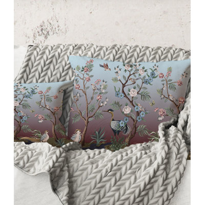 Rectangle,Chinoiserie With Birds And Peonies XI - Traditional Printed Throw Pillow