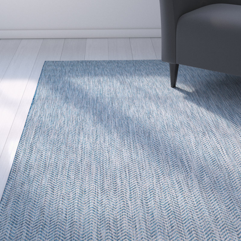Tapis intérieur / extérieur bleu marine / gris Aevry, Rectangle 5 pi 3 po x 7 pi 7 po