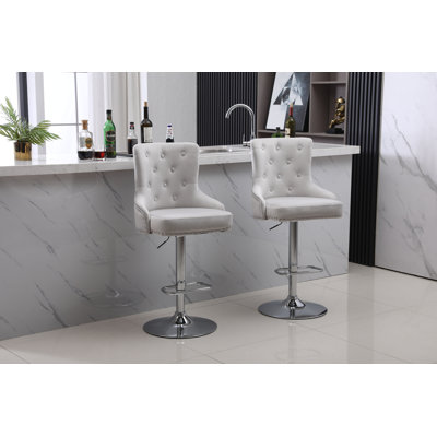 Avryn Velvet Adjustable Swivel Bar Stool