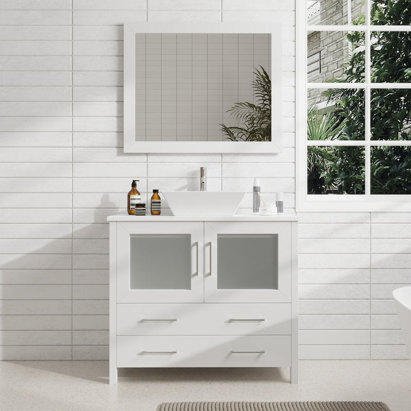 Ensemble de meuble-lavabo simple avec miroir , 36" l, Blanc